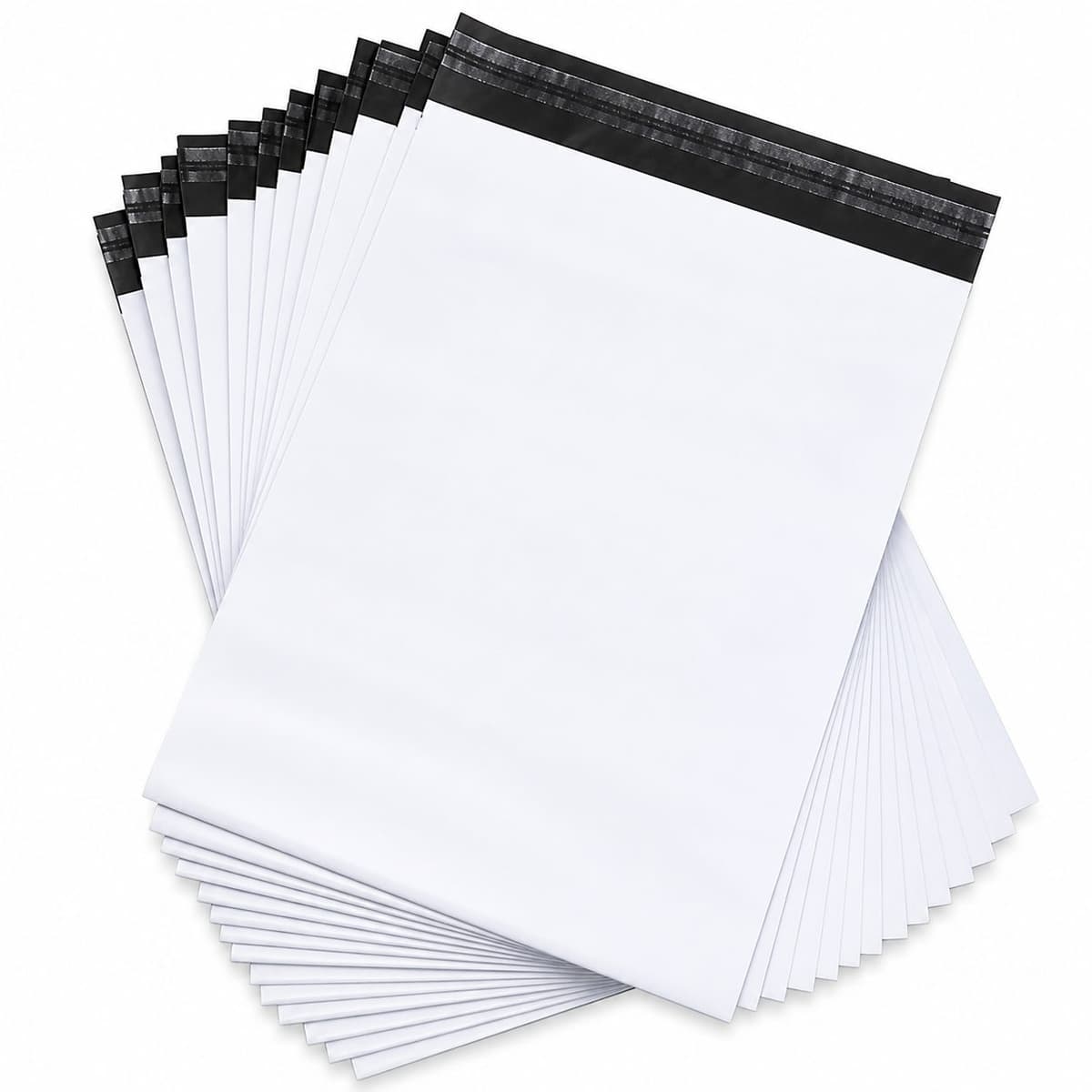 Set 100 Pungi Curierat Autoadezive pentru Ambalare Colete, Rezistente la Transport, Grosime 50 Microni, Alb la Exterior si